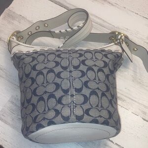 Genuine Vintage Coach Bleeker Signature Denim  White Leather Crossbody Bucket